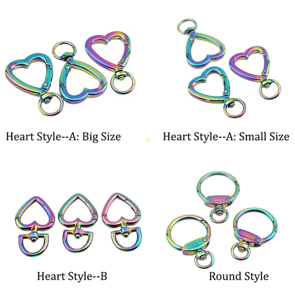 5 PCS Heart Spring Ring Swivel Hooks--Rainbow