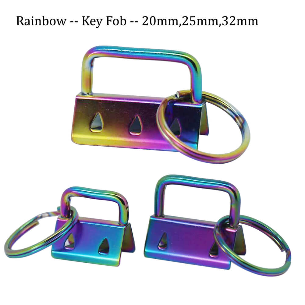 Rainbow Key Fob Hardware Set - 1 inch Key Chain Hardware with Key Ring for  Webbing Wristlets Fabric Key Lanyard Clasp Supplies (25 mm, Rainbow)