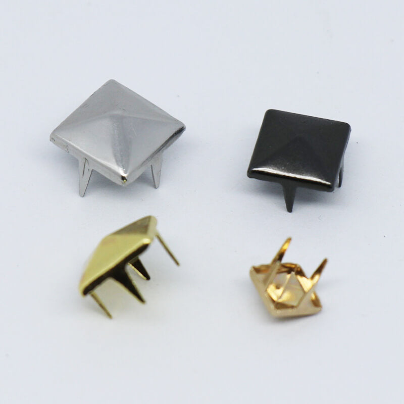 Trimming Shop Square Brass Pyramid Studs with Base Pins Leather Rivets  (8mm, Silver, 50pcs)