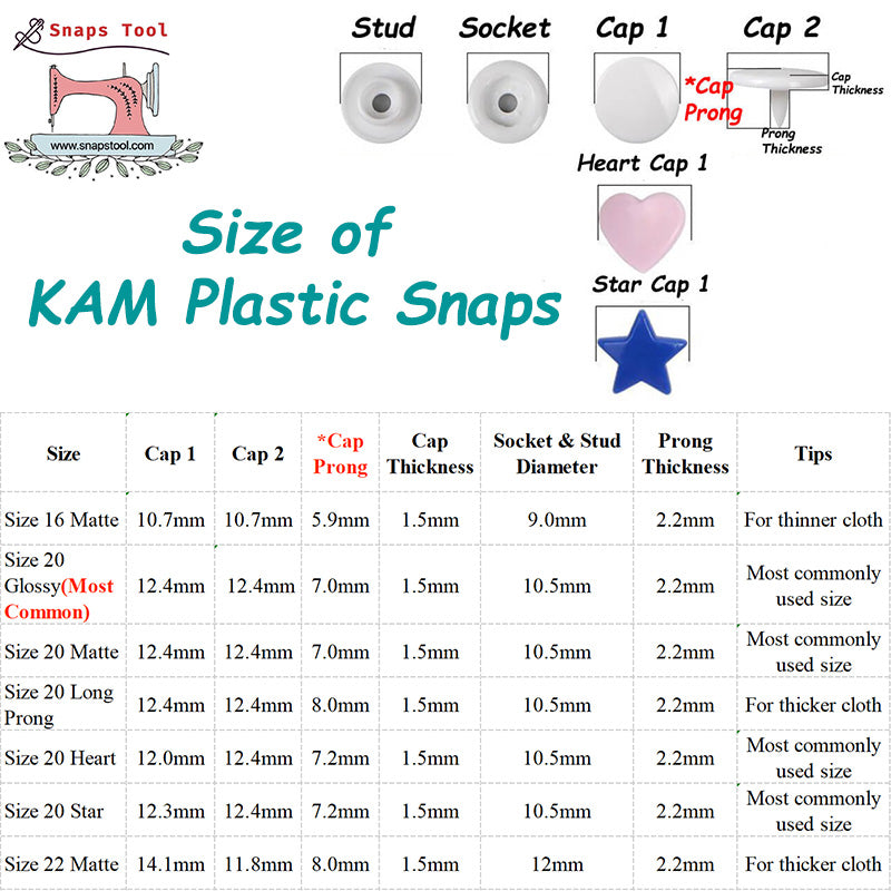 KAM Size 20 Long Prong Plastic Snaps For Clothing Closure Buttons Snap