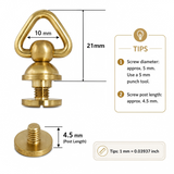 Brass Chain Connector screw back rivet with ring Brass Rivet Screw Back Round Head Ring 