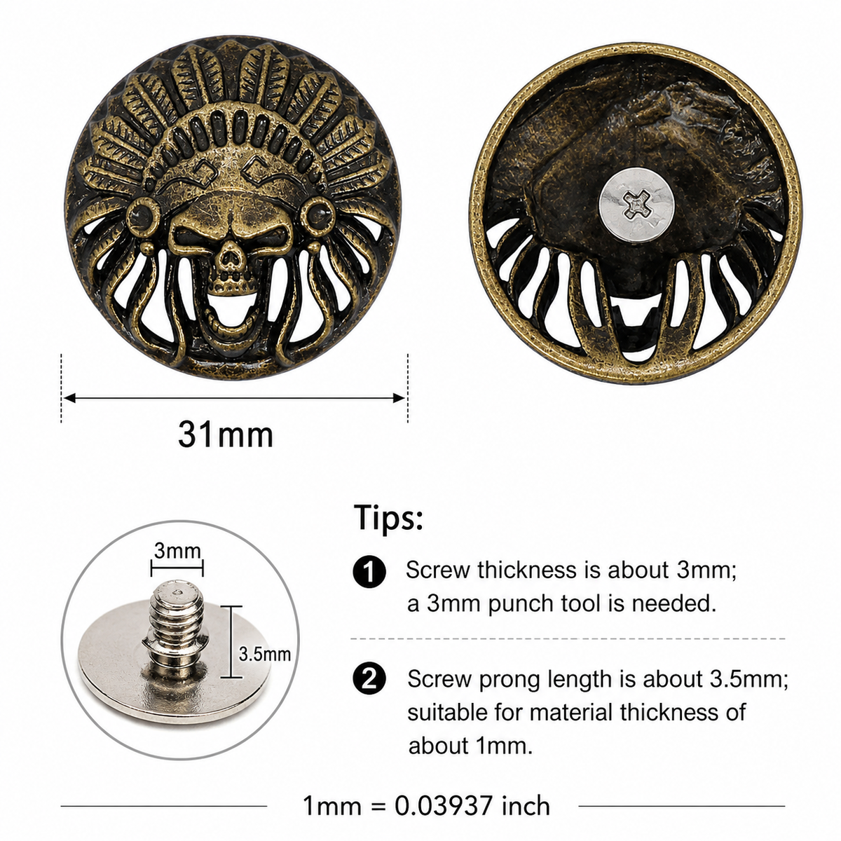 big size Screw Buttons Leathercraft Screw Rivet Leather Decoration ...