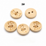 Wood Sewing Buttons Engraved Wooden Vintage Wood Buttons 2 Hole Sewing