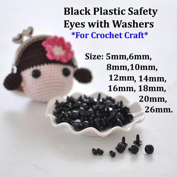 Black Plastic Safety Eyes with Washers doll eyes Bear eyes Puppet eyes