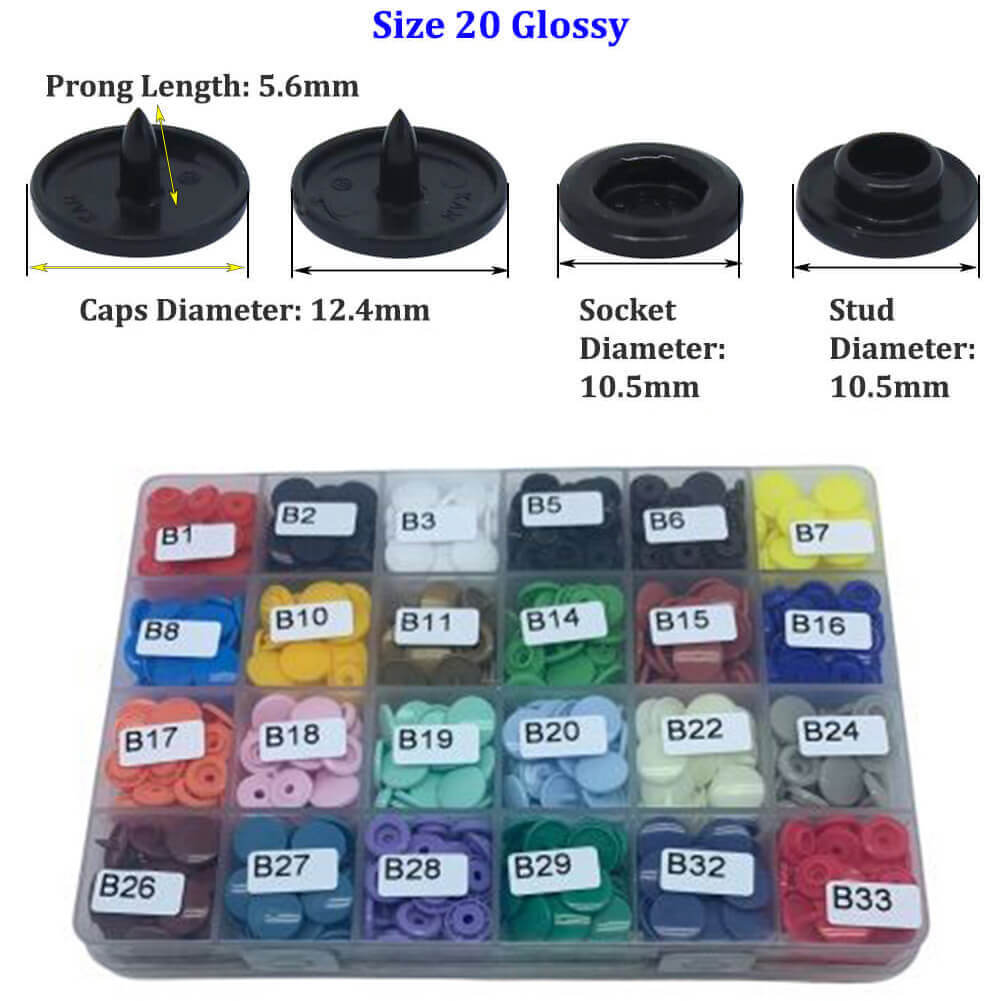 KAM® Size 20 Glossy Plastic Snaps For Clothing Snap KAM Closure