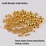 100 PCS ABS Gold Beads with Holes Crafts Loose Spacer Bead Assortments