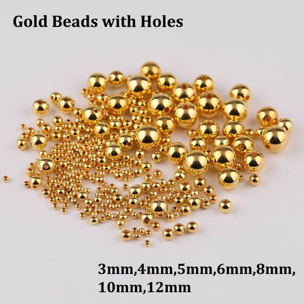 100 PCS ABS Gold Beads with Holes Crafts Loose Spacer Bead Assortments
