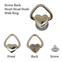Screw Back Heart Rivets with Ring Wallet Chain Connector Ball Post Screwback O-Ring screw back chain rivet