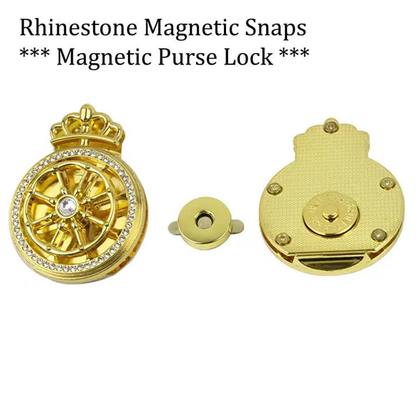 Rhinestone Magnetic Snaps Magnetic Purse Lock Gold purse lock bag lock snap lock purse hardware