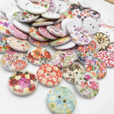 Flower Print Wood 2 Holes bottons Scrapbook Clothing Sewing DIY Crafts
