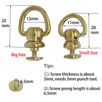 Solid Brass Chain Connector screw back rivet with ring Brass Rivet Screw Back Round Head Ring for Leather Craft Repairs Decoration