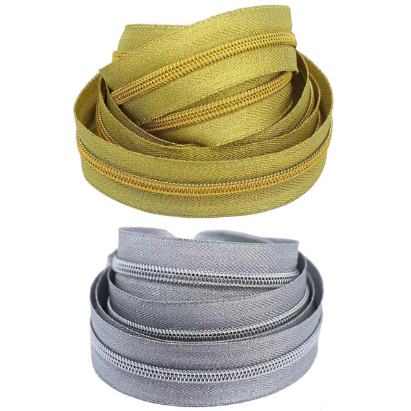 5# Nylon Zippers Coil Zipper by The Yard 5# Gold Teeth Nylon Metallic Long Zippers for Sewing