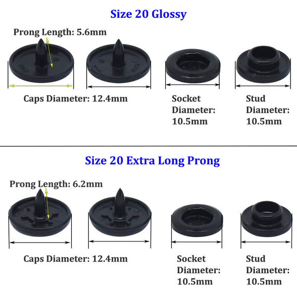 KAM Snaps - 50 LONG PRONG - Starter/Sample Pack (Prong Length 6.2 mm)