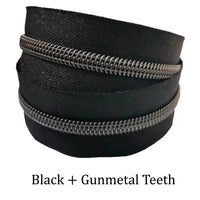 #5 Nylon black gunmetal Coil Rainbow Zipper Tape by The Yard Zippers Bulk Teeth Coil Zippers for Sewing