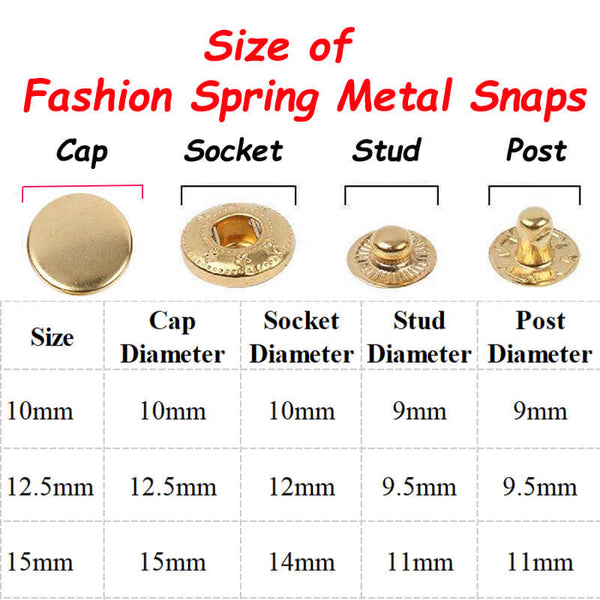 50sets Metal Snap Fastener Press Stud Snaps Button Cap Size  (10mm/12.5mm/15mm)